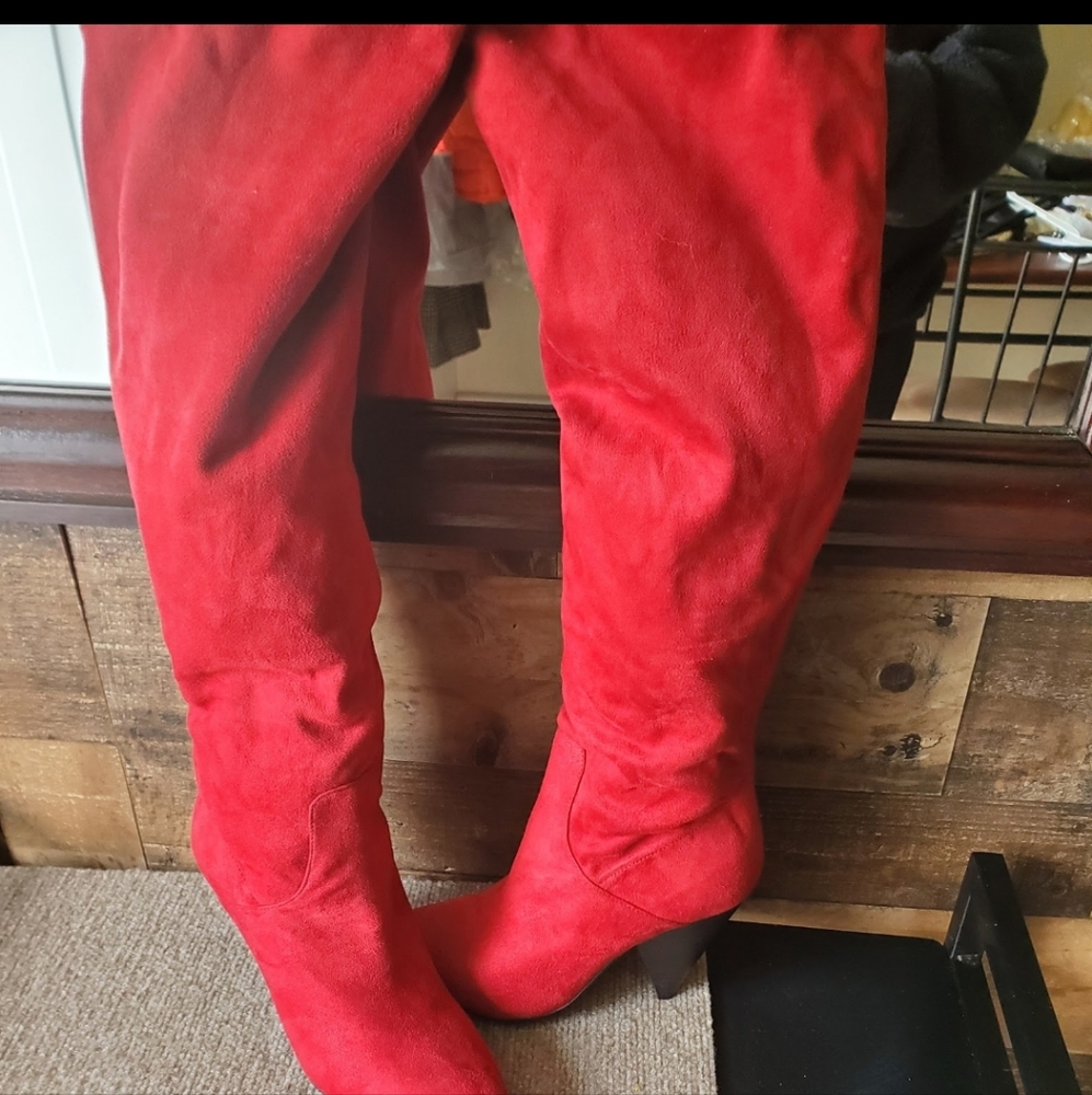 Red over the knee boots